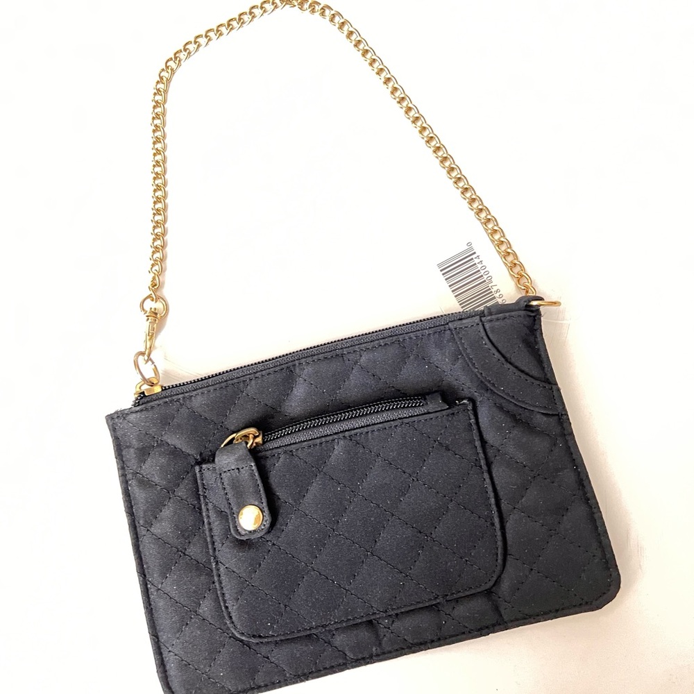 Elegant Black Quilted Chain Hand Bag Wallet